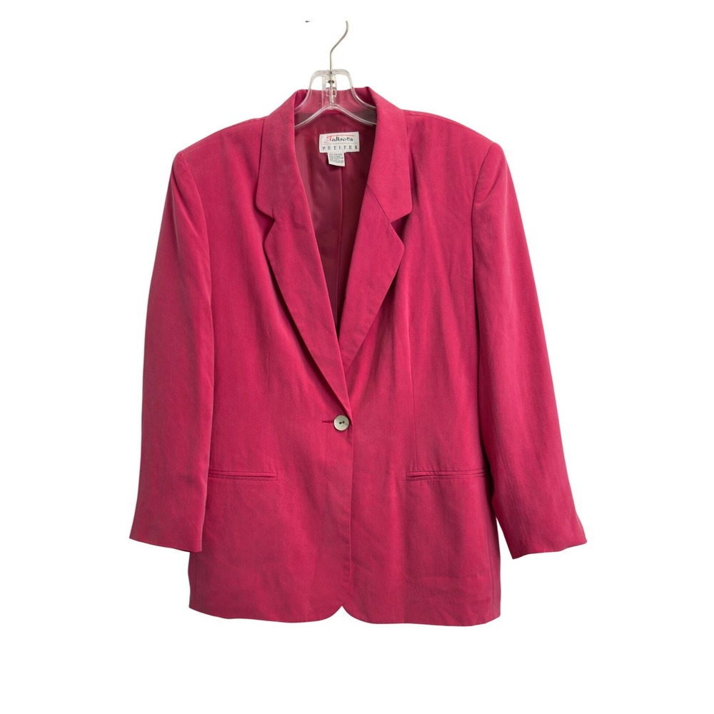 Talbots Petites 6P Hot Pink 100% Silk Vintage‎ Single Button Blazer Jacket